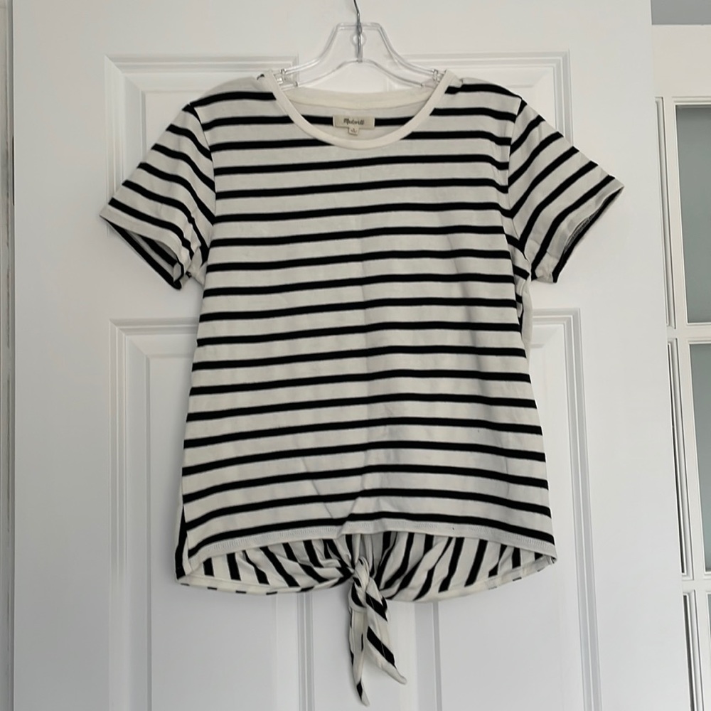 Madewell Black and White Striped Top with Tie Back Sz S